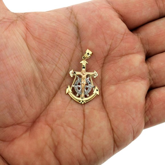 10K Real Gold Rope Chain and Anchor Cross Pendant Set - Picture 4 of 10